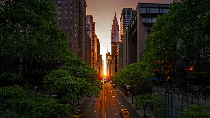 New York, USA, das Chrysler-Gebäude, 42. Straße, Manhattanhenge, HD-Hintergrundbild