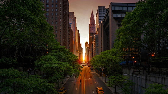 New York, USA, le bâtiment Chrysler, 42e rue, Manhattanhenge, Fond d'écran HD HD wallpaper