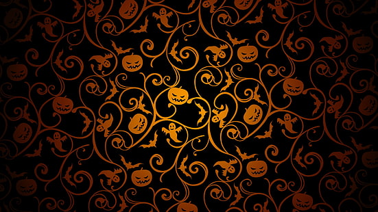аннотация, хэллоуин, узор, тыква, летучая мышь, призрак, HD обои HD wallpaper