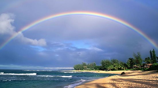 Beach Rainbow Ocean HD, nature, ocean, beach, rainbow, HD wallpaper HD wallpaper