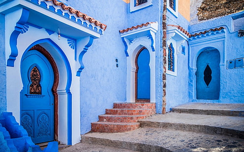 Towns, Chefchaouen, Blue, House, Man Made, Santorini, Villa, วอลล์เปเปอร์ HD HD wallpaper