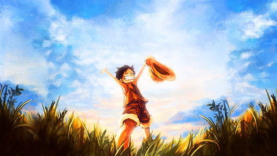 anime, anime boys, One Piece, Monkey D. Luffy, clouds, HD wallpaper HD wallpaper