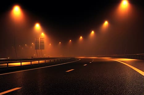 Amsterdam, autostrada, noc, żarówka, ciemny, wzór, asfalt, ulica, droga, światła uliczne, sygnalizacja świetlna, droga, fotografia, Tapety HD HD wallpaper