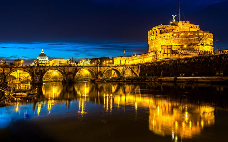 Roma, Italia, malam, kota, lampu, Wallpaper HD