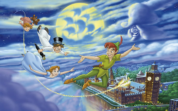 Disney Peter Pan Let’s Over London Лучшие картинки для диснеевских обоев искусства Hd 3840 × 2400, HD обои