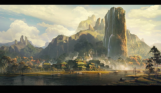 landschaft, asien, grafik, konzeptkunst, fantasiekunst, HD-Hintergrundbild HD wallpaper