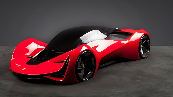 concept car sportiva rossa e nera, Ferrari Futurismo, supercar, Ferrari World Design Contest 2016, FWDC, rosso, Sfondo HD