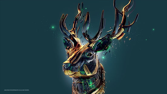 stag illustration, Desktopography, digital art, deer, reindeer, teal, Adam Spizak, HD wallpaper HD wallpaper