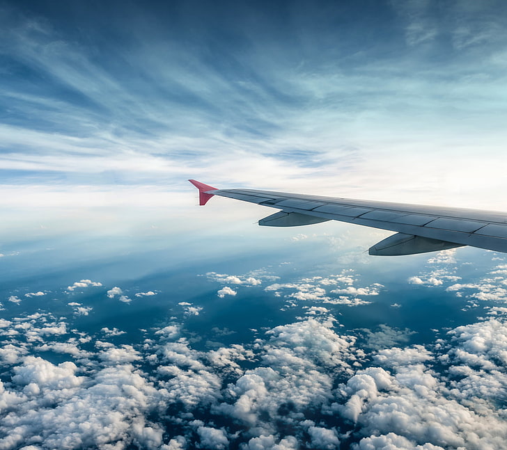 airplane aileron, sky, clouds, airplane, HD wallpaper