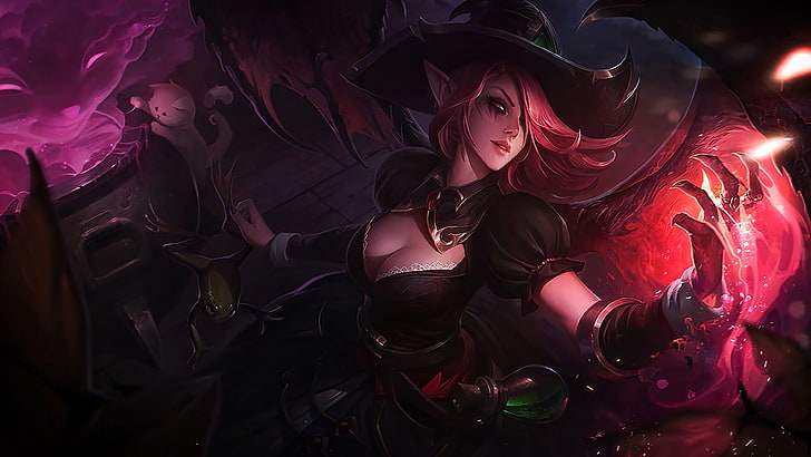 Morgana (League of Legends), video games, women, cleavage, witch, magic, HD wallpaper