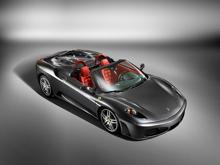 Ferrari F430 Spider, koltuklar, alaşımlar, siyah, açık, arabalar, HD masaüstü duvar kağıdı