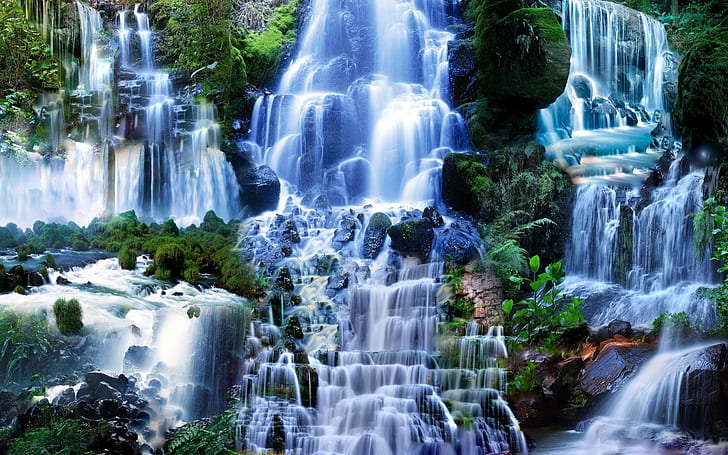 Many waterfalls, nature scenery, Many, Waterfalls, Nature, Scenery, HD wallpaper