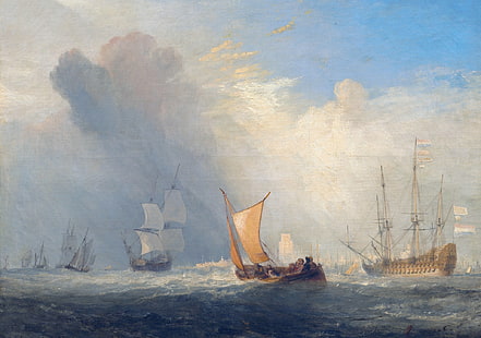 hav, båt, fartyg, bild, segel, marinmålning, William Turner, Rotterdam Ferry Boat, HD tapet HD wallpaper