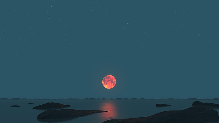 слънчево затъмнение, Луна, пейзаж, Червена луна, природа, HD тапет